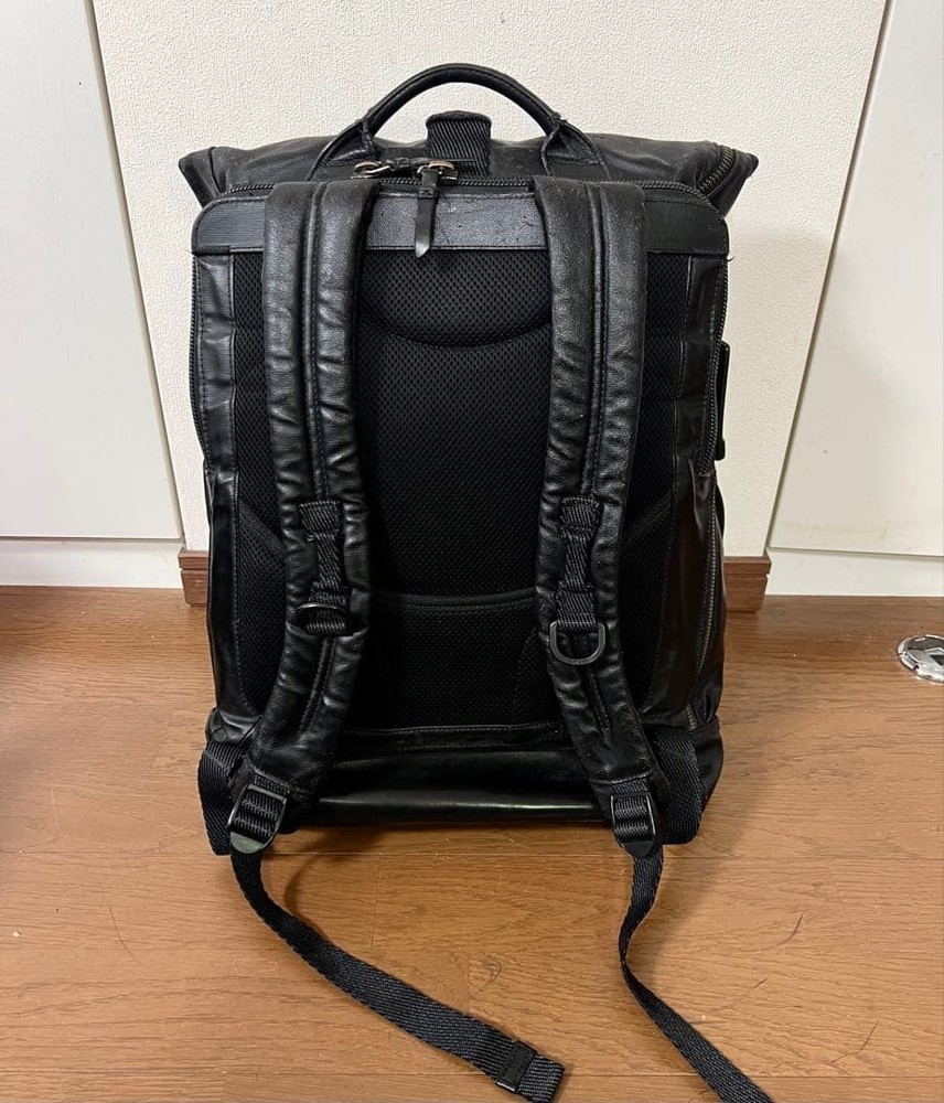 TUMI Leather Backpack Roll Top Backpack Black