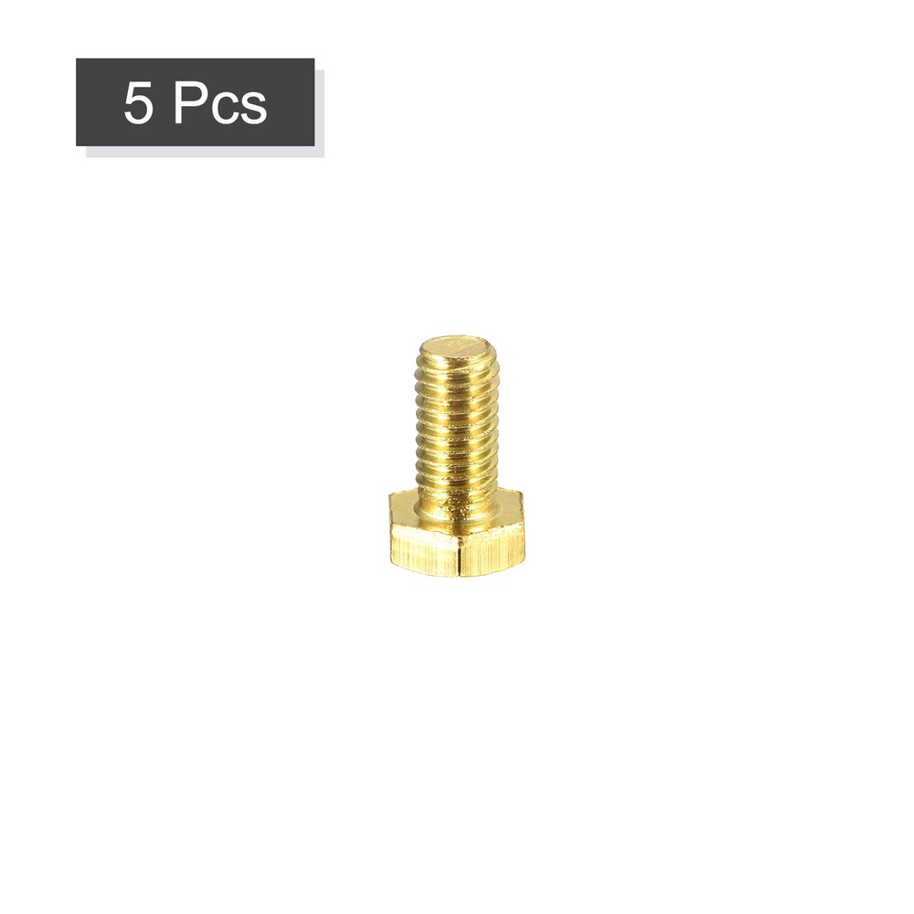 Brass Hex Bolts, M5x10mm 5pcs Fully Thread Grade 4.8 Machine Screws