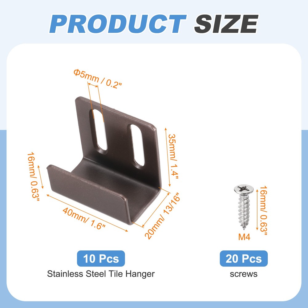 10pcs Adjustable Tile Hooks, Black, 20mm (13/16")