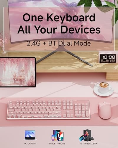 V3 Wireless Keyboard and Mouse with Single Backlit, Metal Panel, Pink