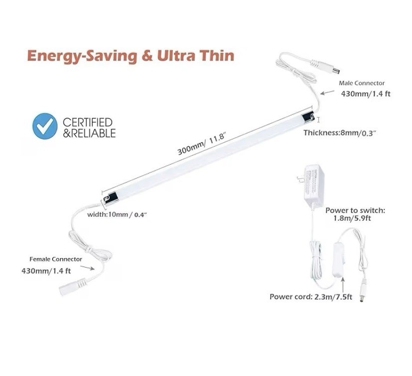 Led Light Strips Kit, (6) 12’’ Linkable Lights Rocker Switch 6000K Cool White
