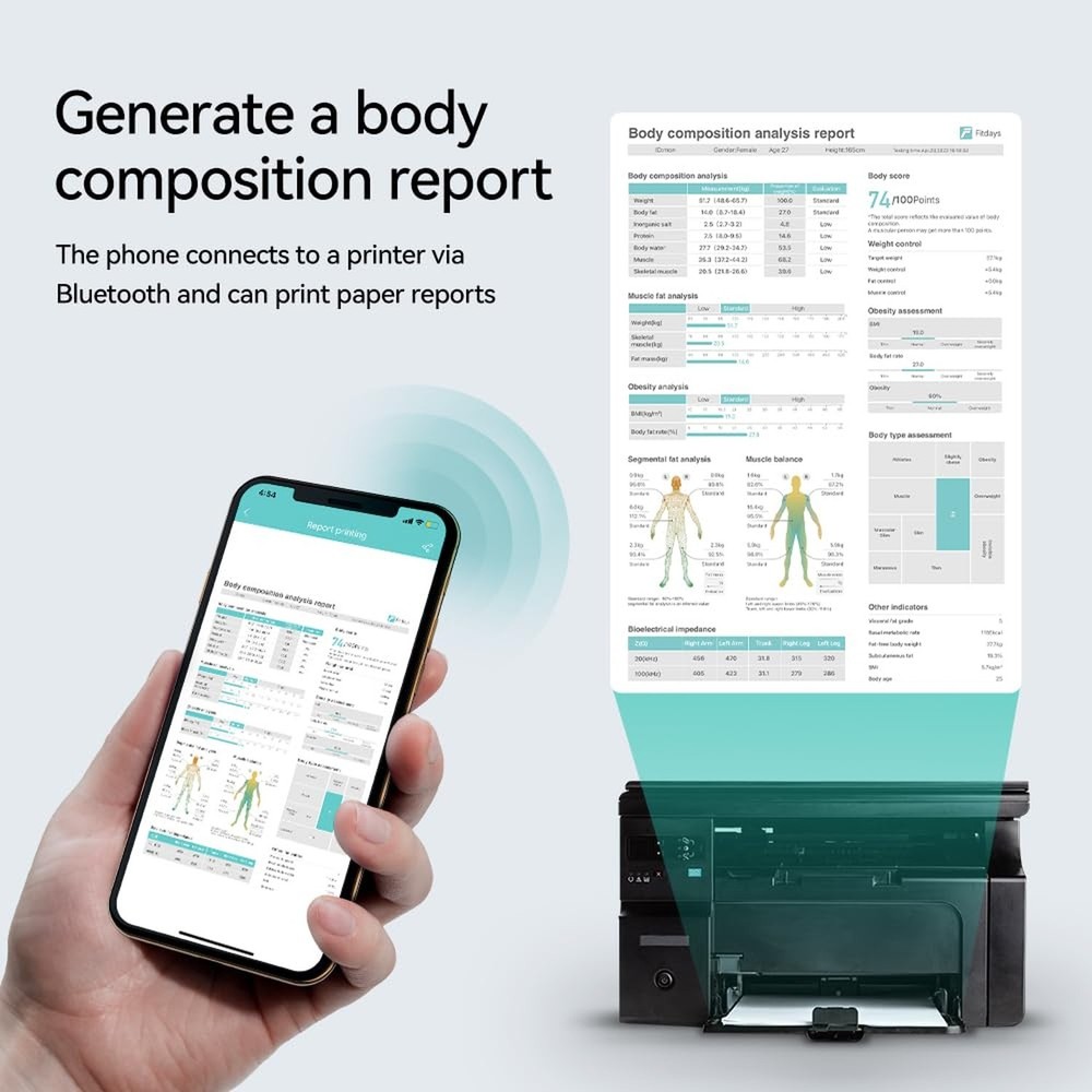 FITDAYS 8-Electrode Smart Scale: Full Body Composition Analyzer, 27 Metrics v...