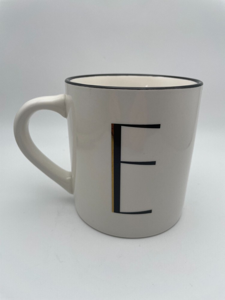 Threshold Monogram Initial E Coffee Mug 16 oz Personalized Black White Cup B17
