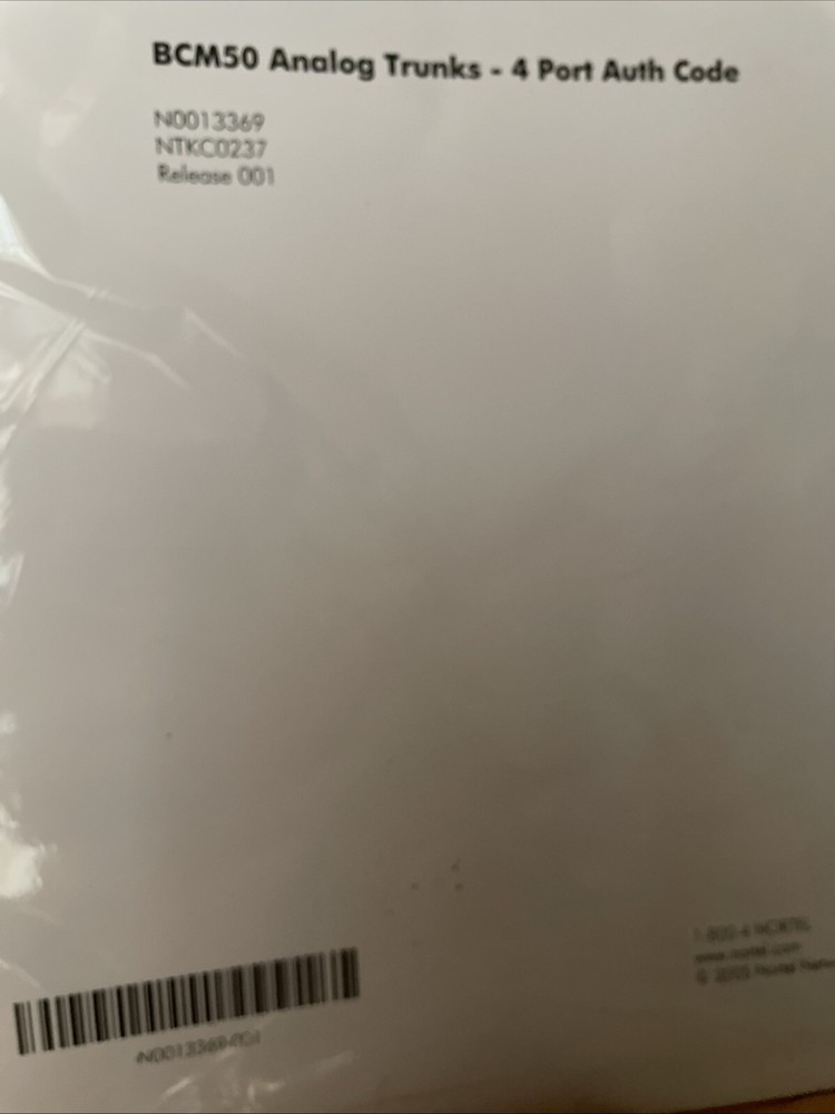 Nortel BCM50 4 Port Analog Trunk Authorization Code Internal Auth License