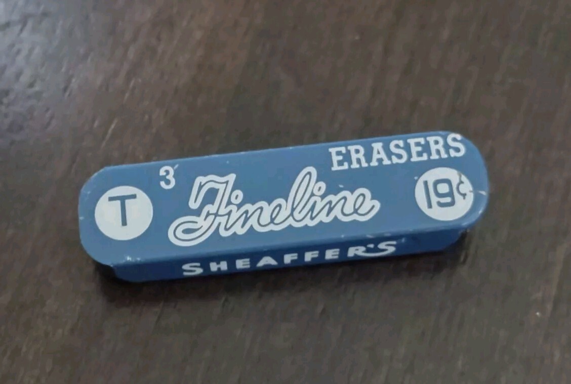 Vintage Sheaffer's Fineline Erasers Tin 2 Unused Erasers Made in The USA