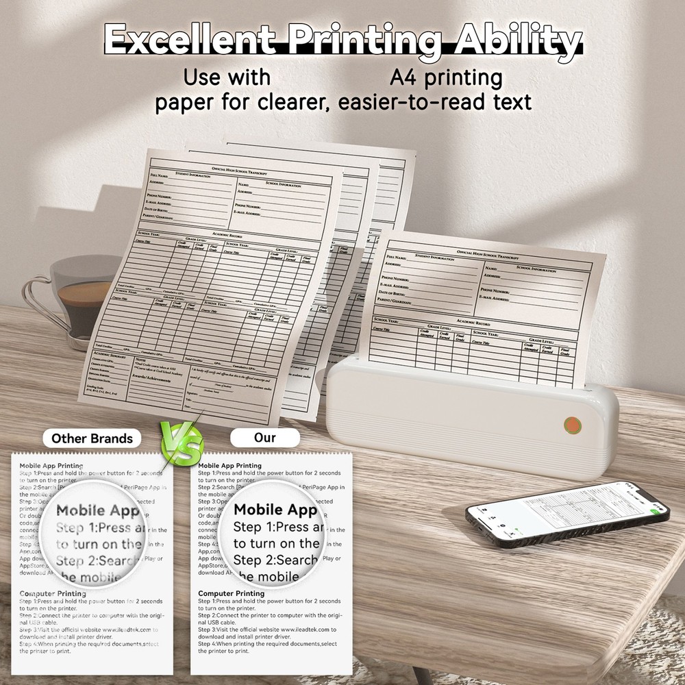 Bluetooth Label Printer Inkless Thermal Printer Multiple Printing Size for Home