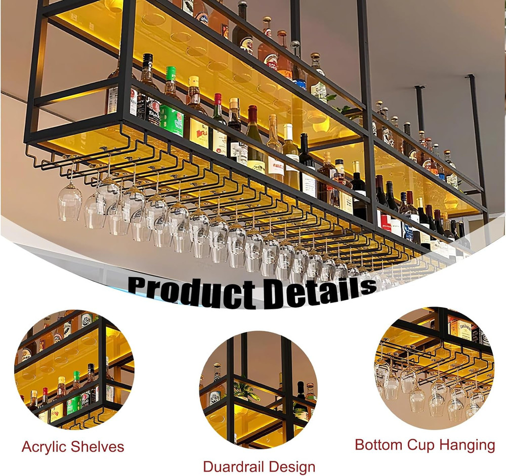 LED Acrylic Ceiling Wine Rack - 2 Layer Glass Holder Shelf