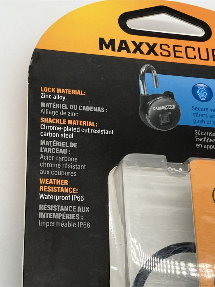 CARGO MAXX SECURE Smart Padlock With Fingerprint Technology Waterproof 2.125 IN