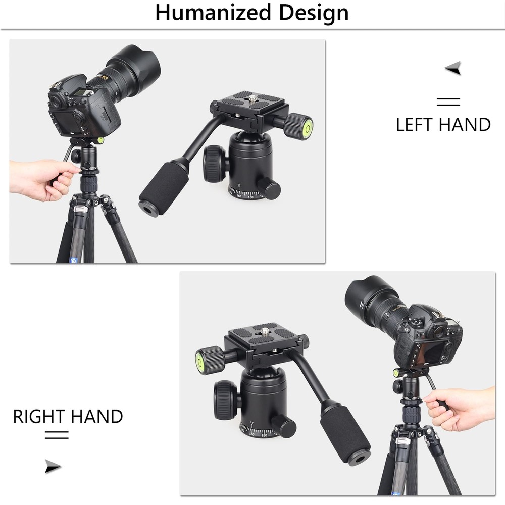 Ball Head with Handle Camera Tripod Ball Head with Two Quick Release Plates a...