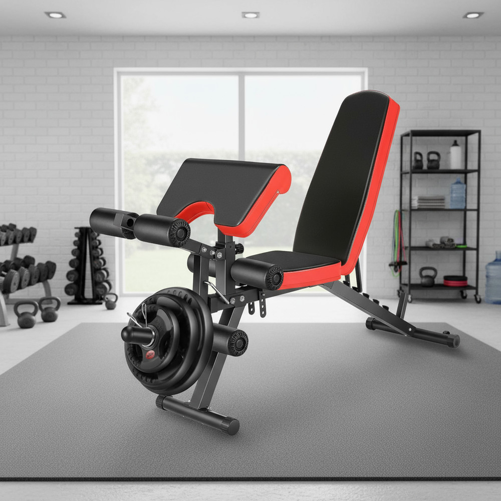 Adjustable Foldable Exercise Weight Bench Workout Bench w/Leg Extension and Curl