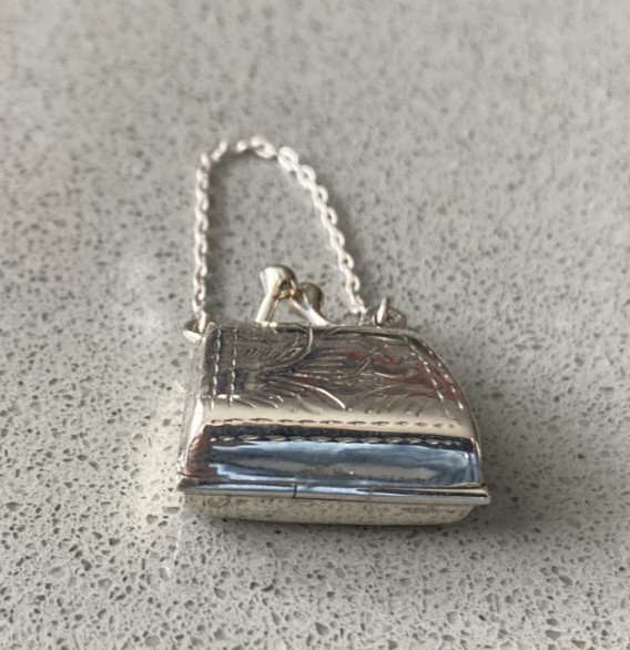 Tiny sterling silver etched purse pill box