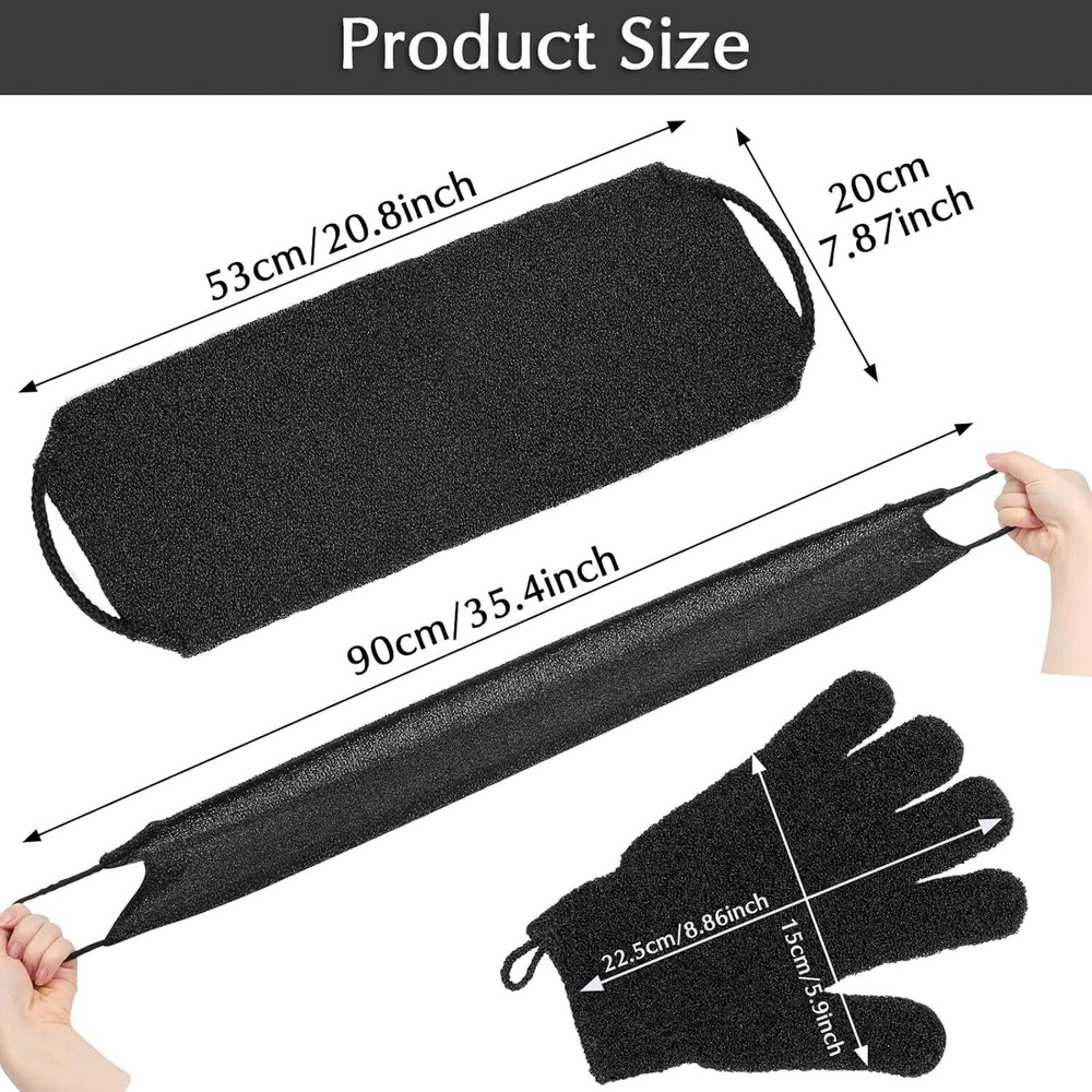 Anezus Exfoliating Back Scrubber Bath Gloves Set, Shower Black