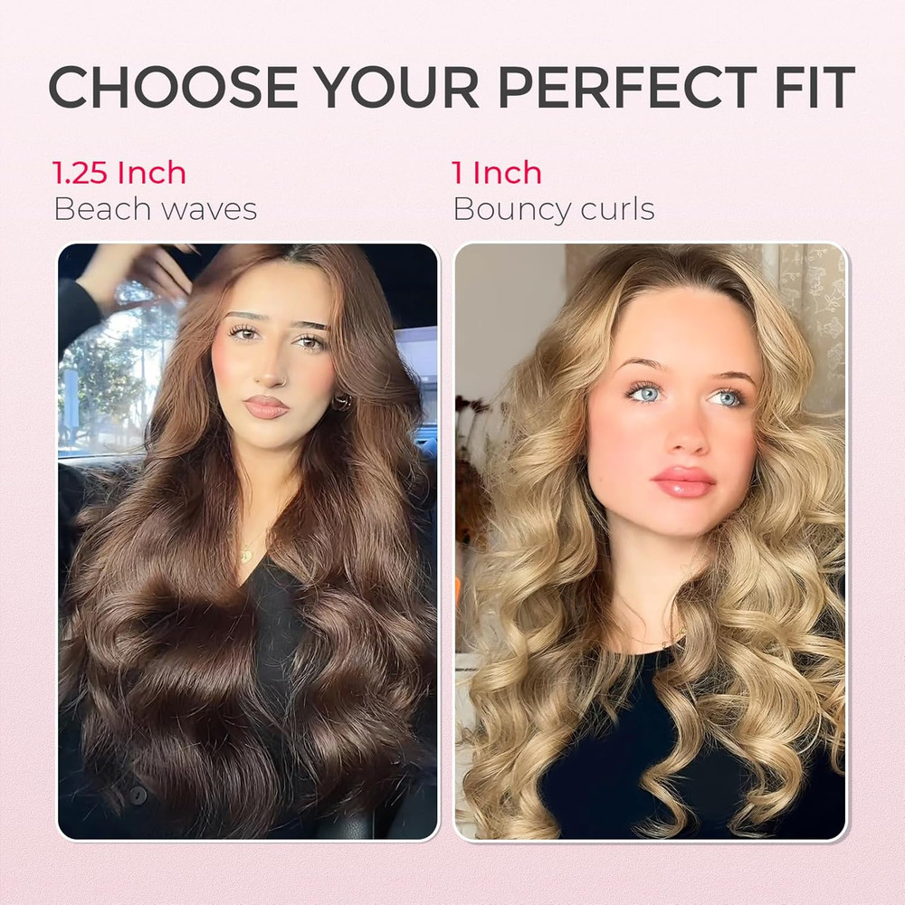 TYMO CurlPro Automatic Rotating Curling Iron 1.25 Inch Ionic Dual Voltage Pink