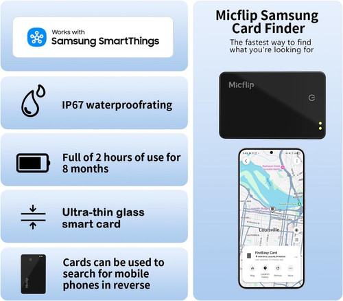 Wallet Tracker Card (Samsung Only),Rechargeable Bluetooth Smart 1 Pack, Black