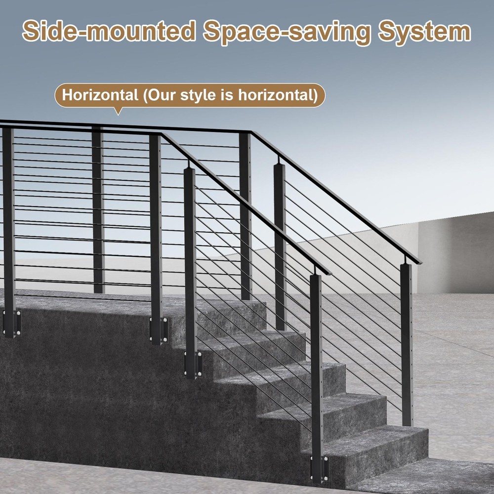 2 Pack Modular Black Side Mount Cable Railing Kit 38 Inch Cable Railing System