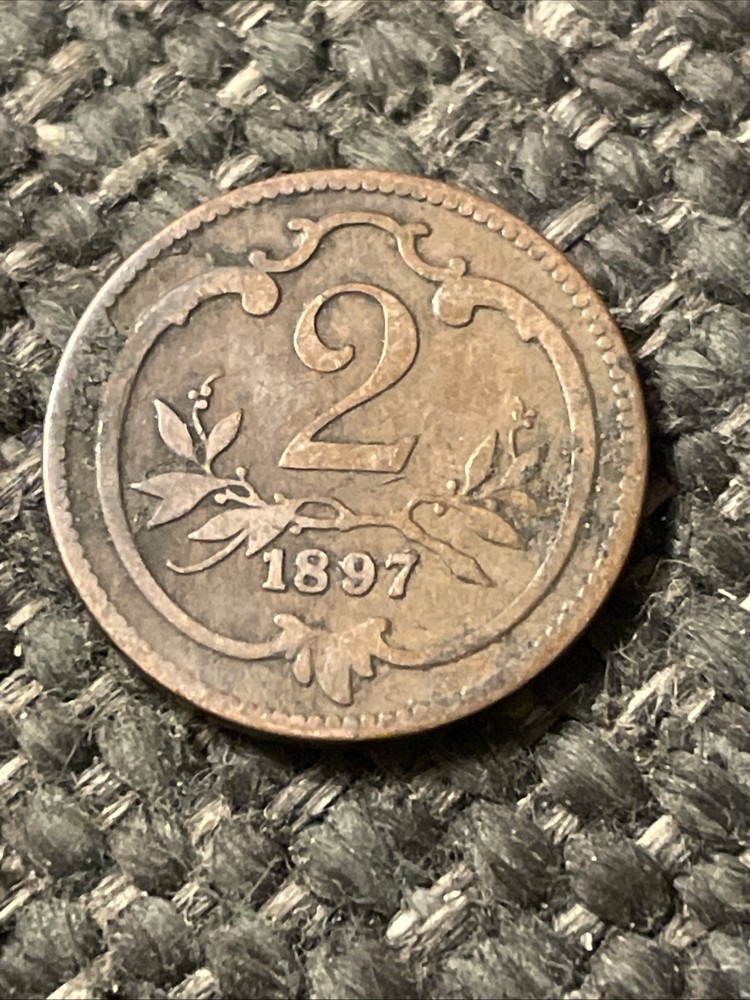 1897 Austria 2 Heller Coin