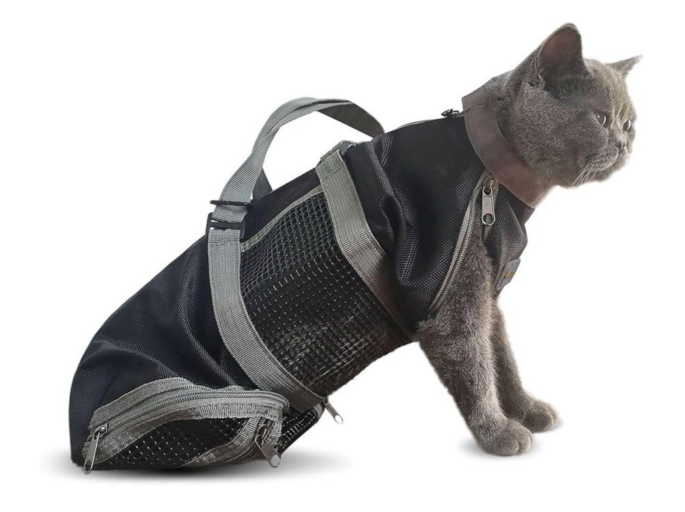 Durable Cat Grooming Bag & Muzzle* NO Scratching-Biting*Black Medium*