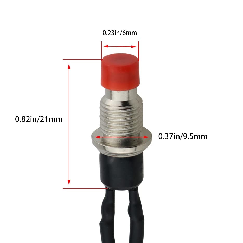 6 PCS Red Momentary Mini Push Button Switch Self Reset Non-Lock with Cable