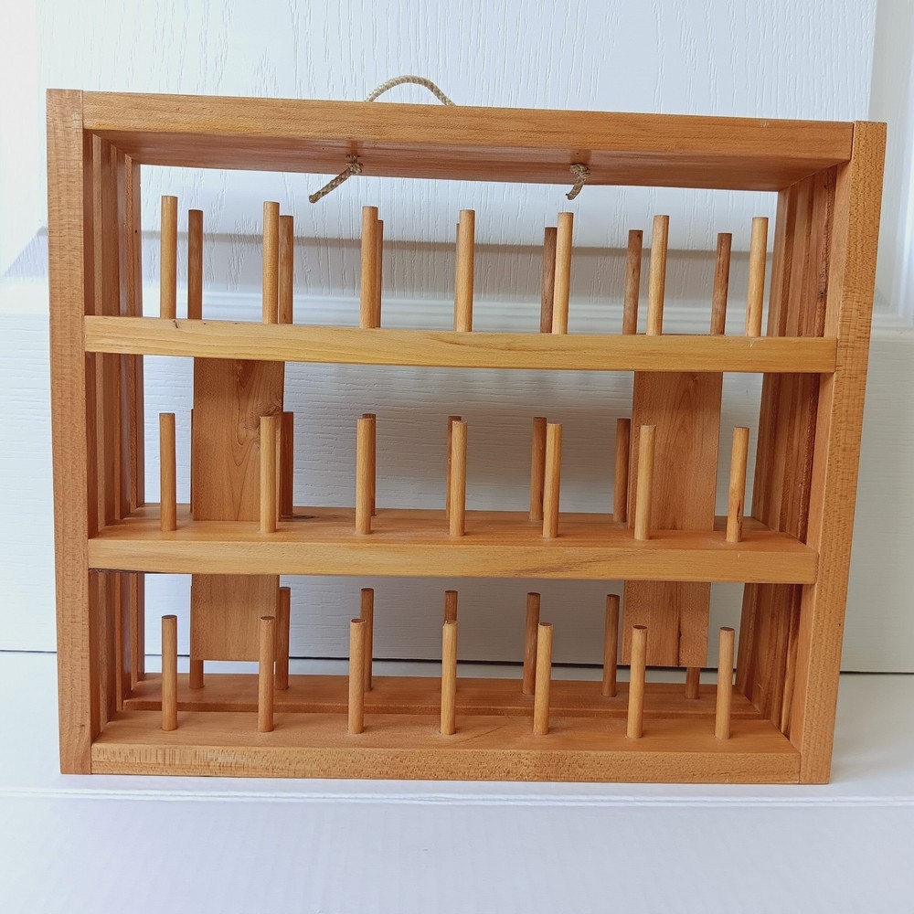 Handcrafted Tabletop Wood (Pine?) Thread Spool Rack - Holds 42 Spools Minimum