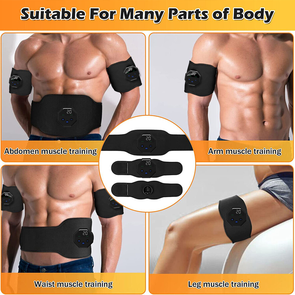 Muscle Stimulator EMS Ab Trainer Tens Men Portable Stimulater Abs Massager Black