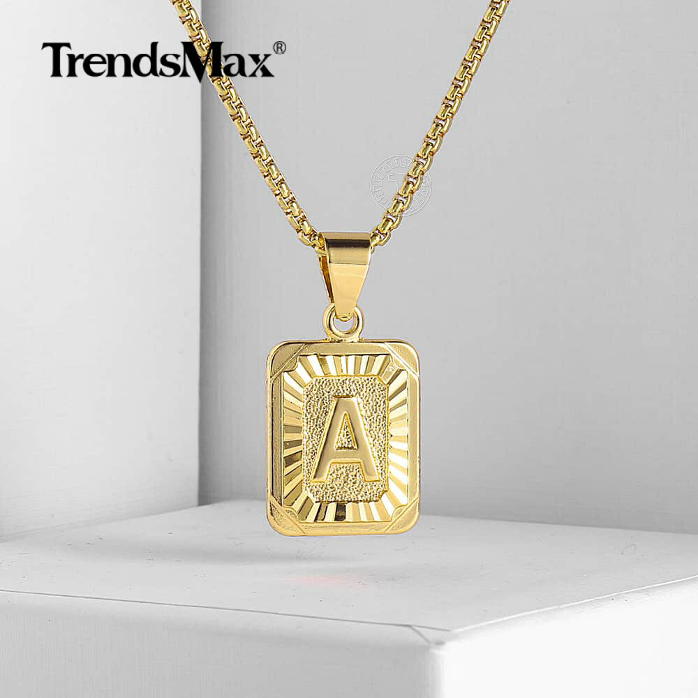 14K Gold Plated Initial Letter A-Z Pendant Necklace Choker for Mens Womens Chain