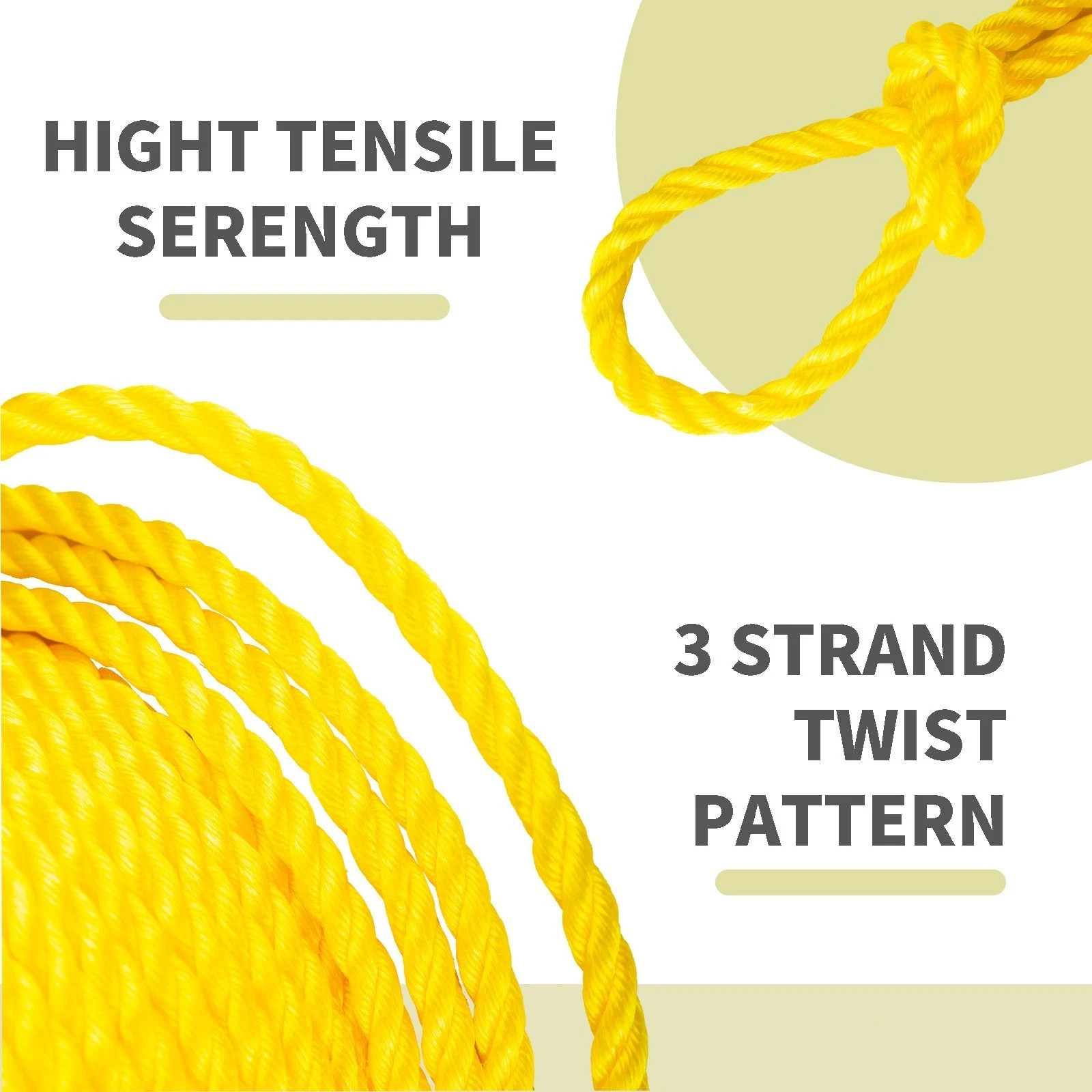 1/2 200'' Floatable 3-Strand Yellow Twisted Polypropylene Rope