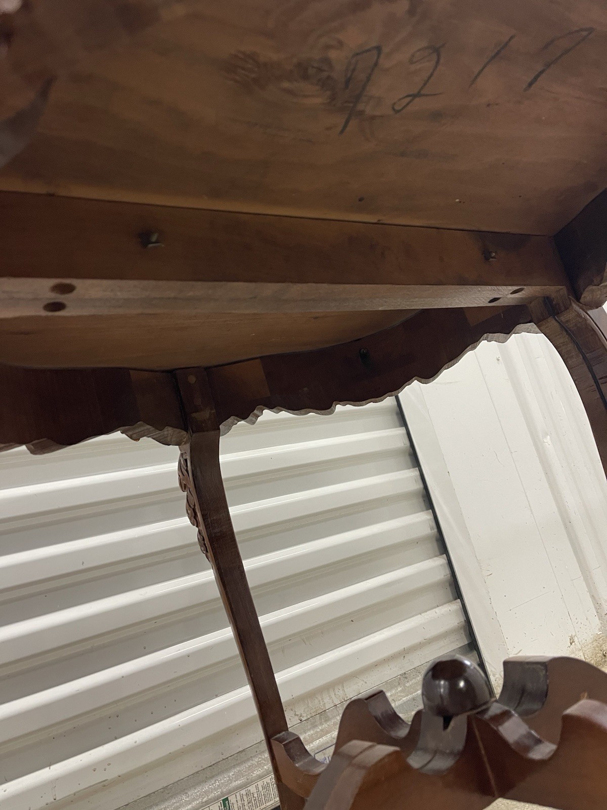 Vintage French Neoclassical Inlaid Marquetry Wood Side Table Ornate Legs Glass