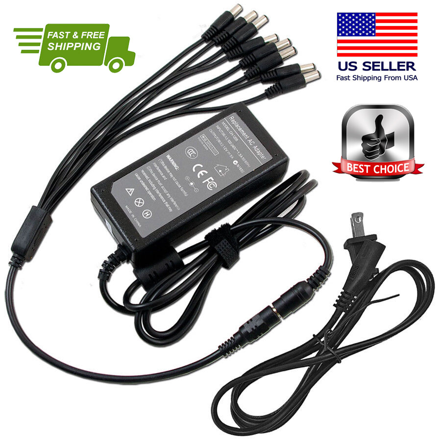 HANWHA VISION DVR NVR CCTV SECURITY CAMERA AC POWER SUPPLY + 8 SPLIT CORD