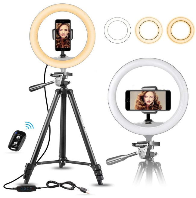 UBeesize 10.2" Selfie Ring Light with 50" Tripod Stand & Flexible Phone Holder