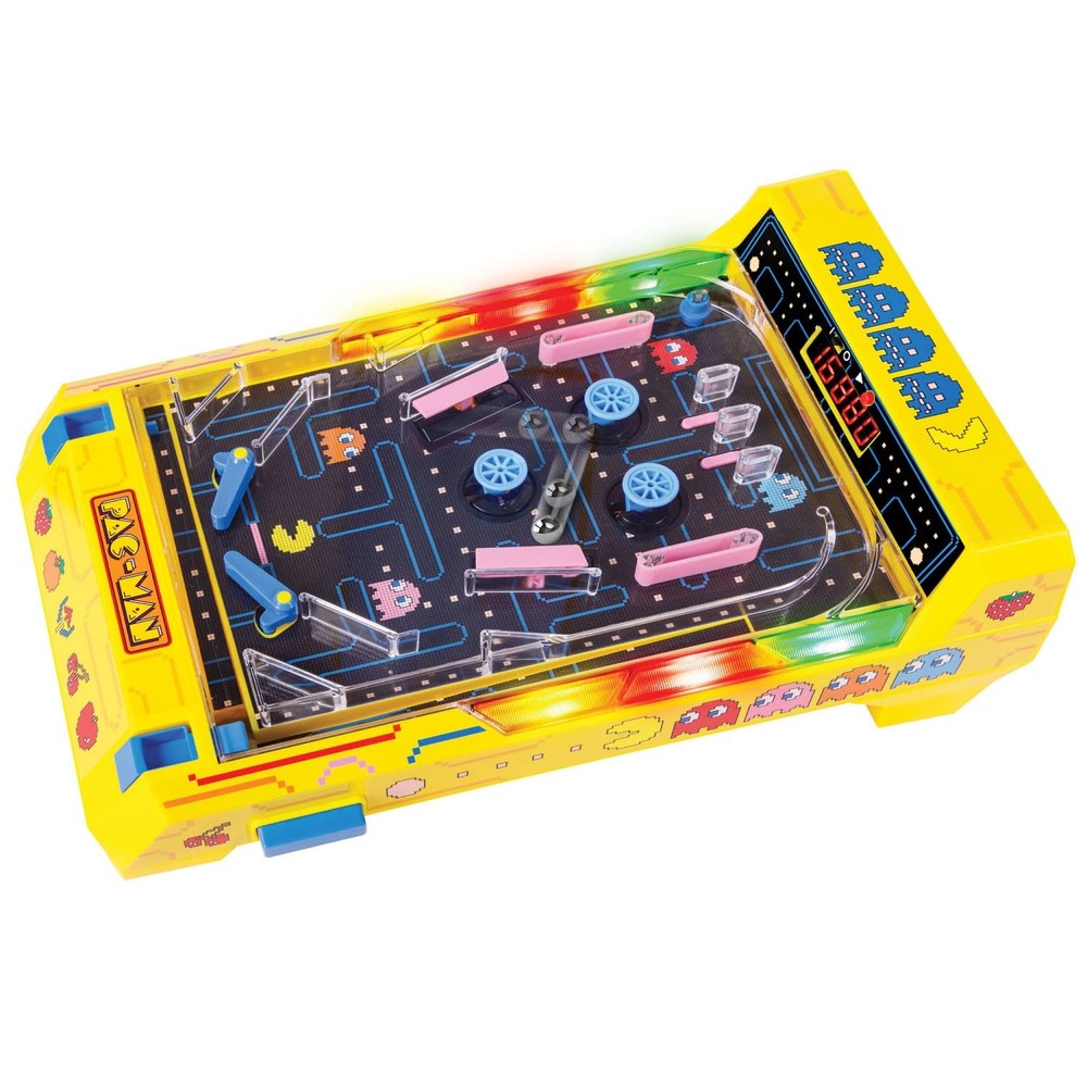 Pac Man Pinball Machine Tabletop Game Interactive LED Sound Effects Compact D...