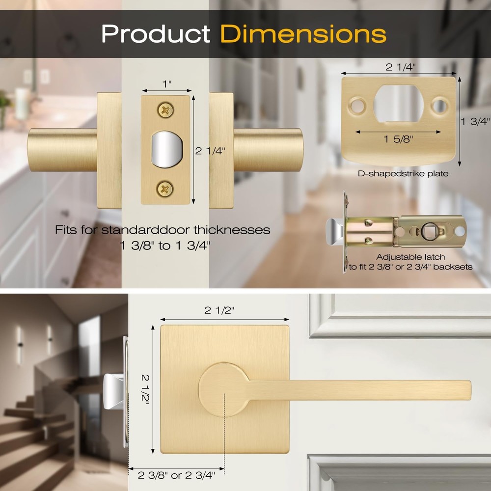 EHOMEWARE 4 Pack Passage Door Knobs, Satin Lever, Brass