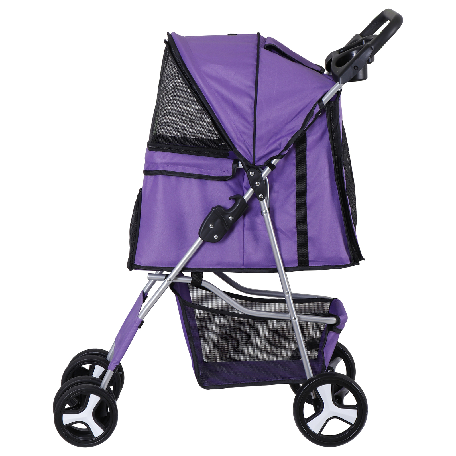 4 Wheel Dog Stroller Pet Stroller Travel Carriage w/Foldable Carrier Cart Purple