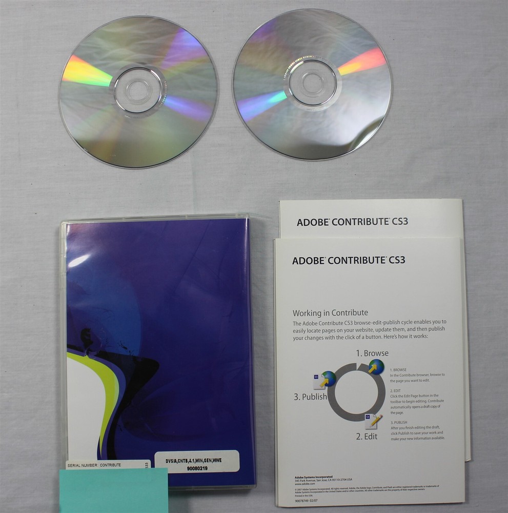 Adobe Contribute CS3 Web Publishing Software (2007) Windows XP Vista Install Key