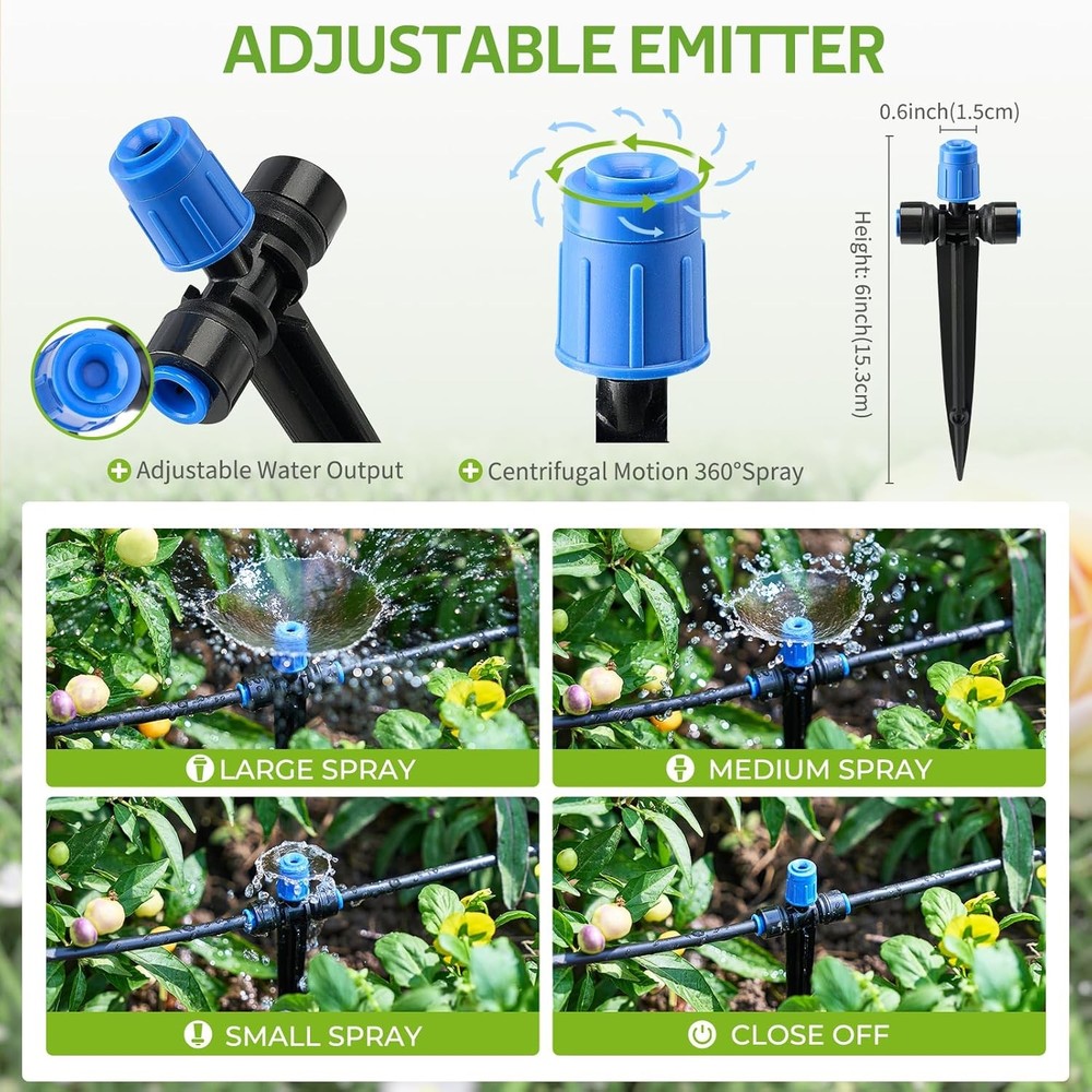 HIRALIY 50FT Quick Connect Garden Watering System with Adjustable Vortex Dripper