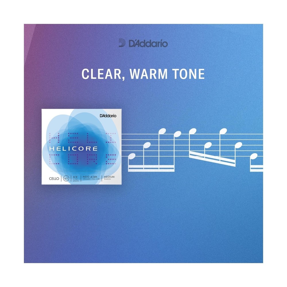 D'Addario Helicore4/4M Violin Strings Full Set W/Plain Steel E String H310Medium