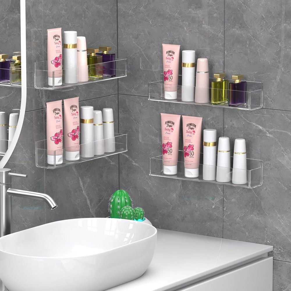 Space-Saving Wall-Mounted Acrylic Spice Rack - Strong & Elegant Design - 4 Pack