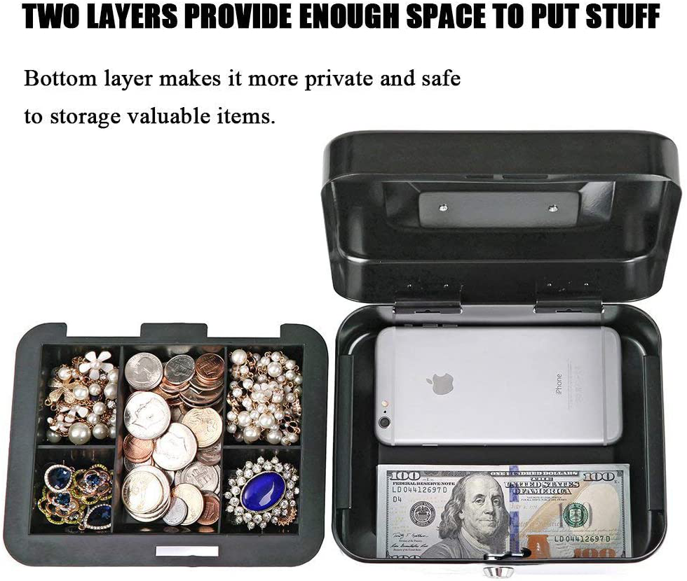 Medium Steel Cash Box Safe Chest Key Lock Money Document Cash Jewelry NEW