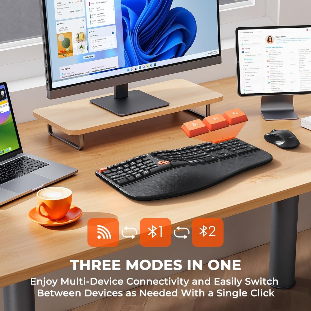 MEETION Ergonomic Keyboard and Mouse, 2.4G Wireless/Bluetooth Split Keyboard ...