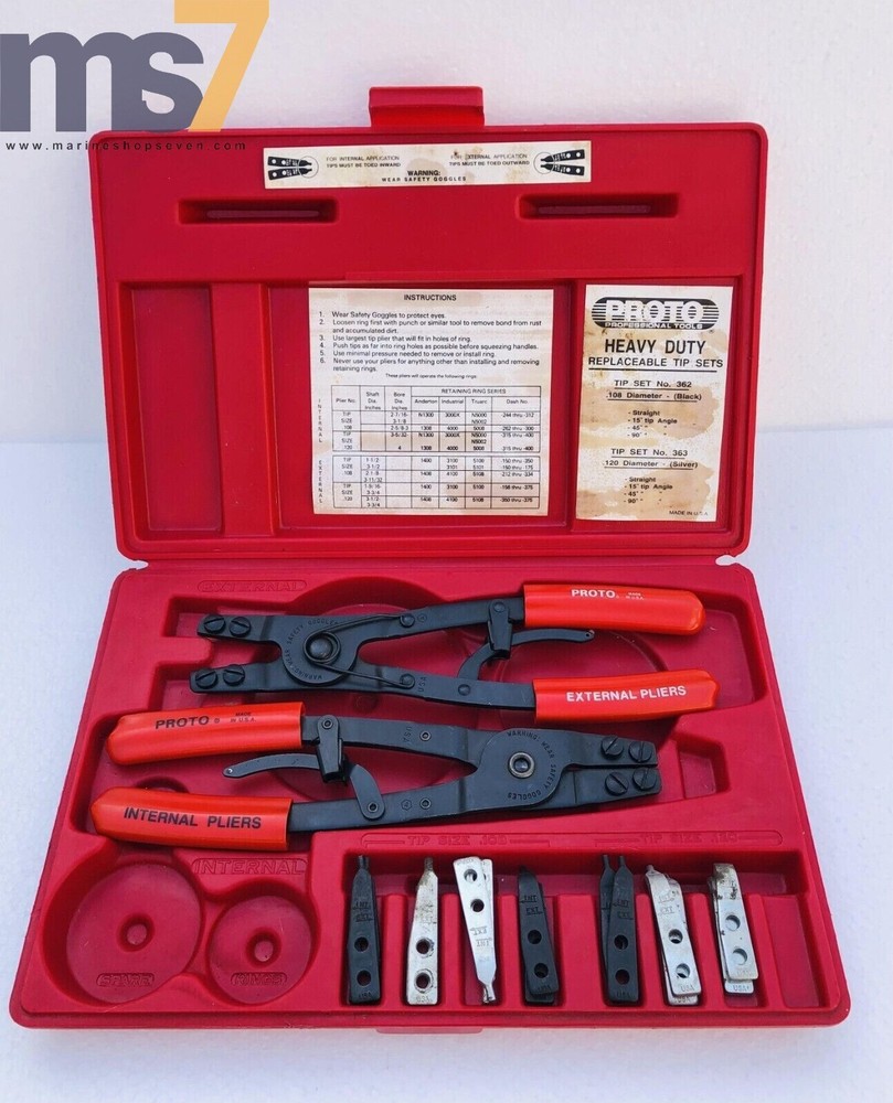 PROTO 361 INTERNAL EXTERNAL RETAINING PLIER SET WITH REPLACABLE TIPS