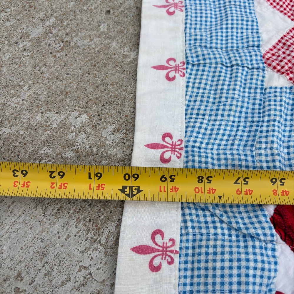 Vtg Quilt Patchwork Block Pattern 78”x60” Hand Made Cotton Feed-sack? Depression