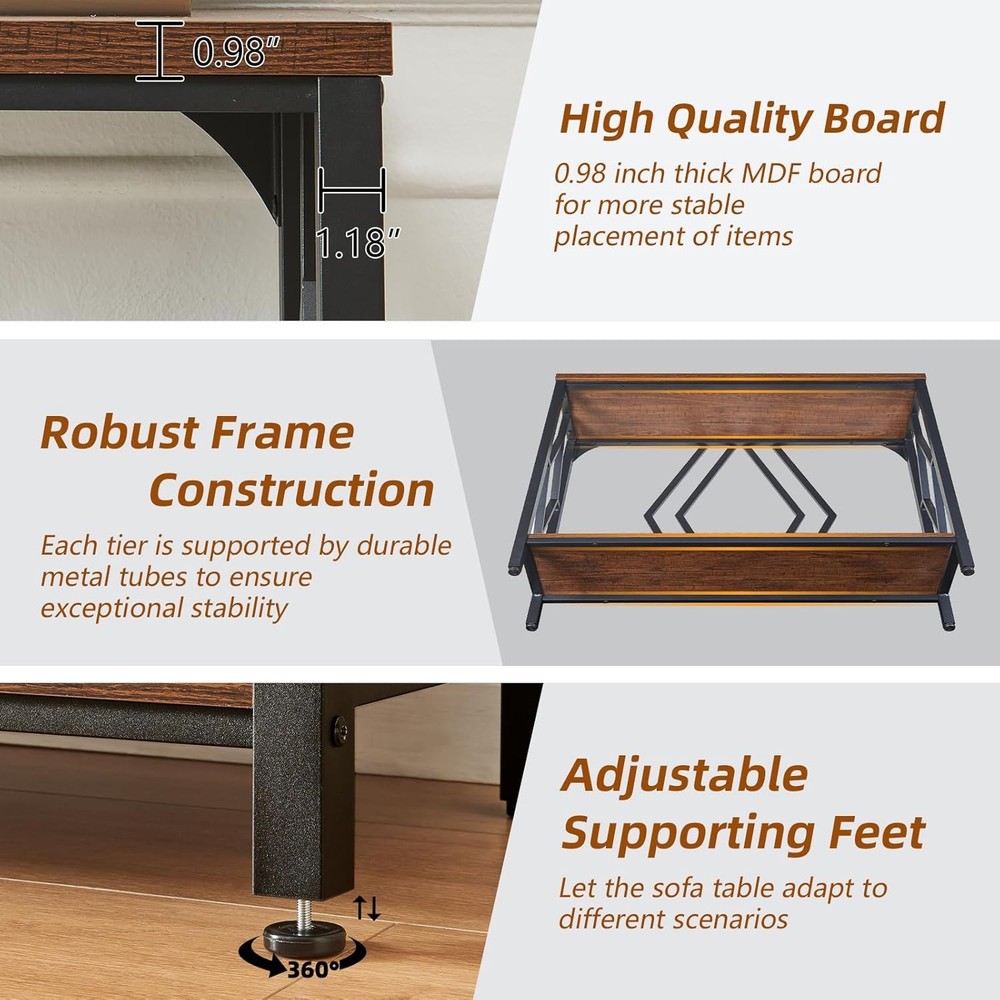 Entryway Console Table 2 Tier Industrial Sofa Table W/ Metal Frame Hallway Table