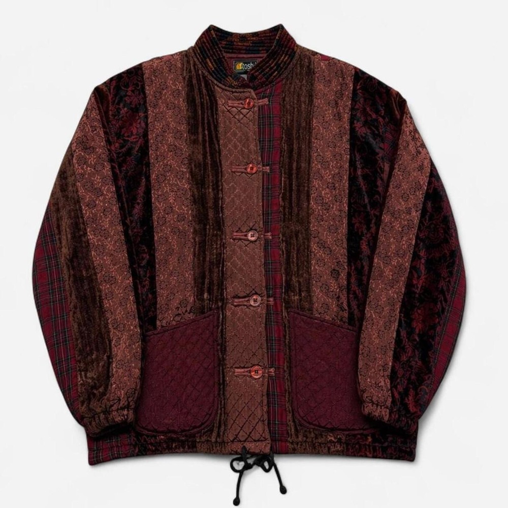 Vintage Toshi Patchwork Quilted Jacket Boho Tapestry Velvet Plaid Button Front