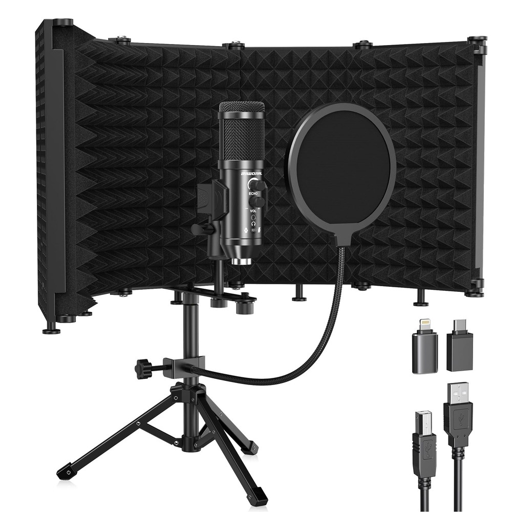 Riworal Studio Recording Microphone Isolation Shield with Pop Filter &Tri-Sta...