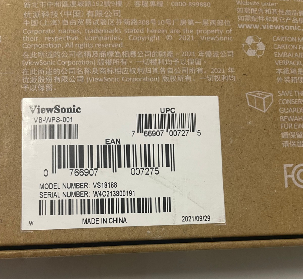 ViewSonic ViewBoard Cast Button for Wireless Display VB-WPS-001 NEW