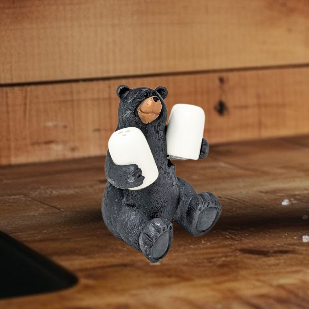 Sitting Bear Salt & Pepper Holder – Rustic Kitchen Decor with Ceramic Shakers