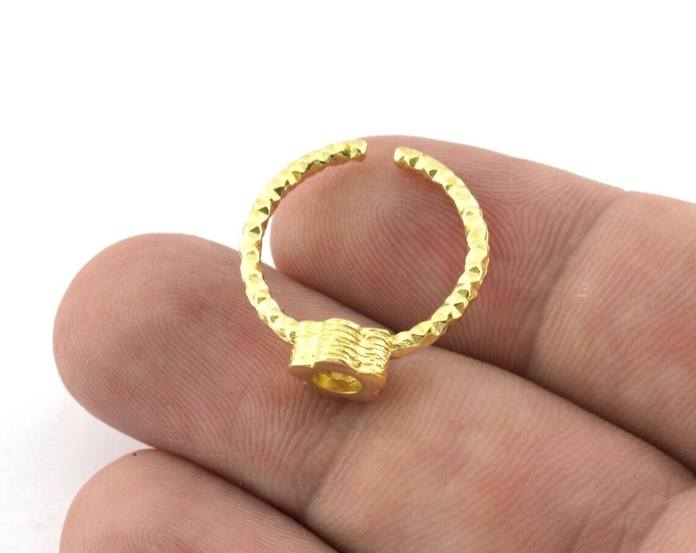 Daisy Flower Ring , Adjustable , Round Blank Bezel Setting - Raw Brass 5126