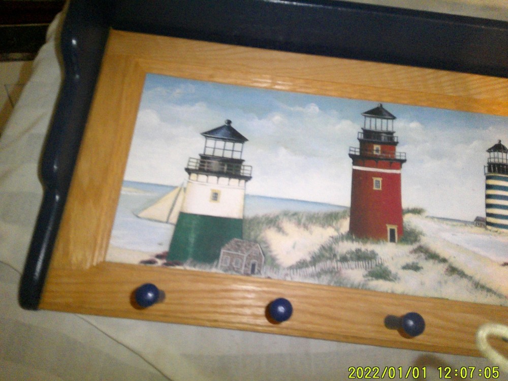 LIGHTHOUSE BEACH THEME WALL HANGER COAT HAT HOLDER SMALL TOP SHELF