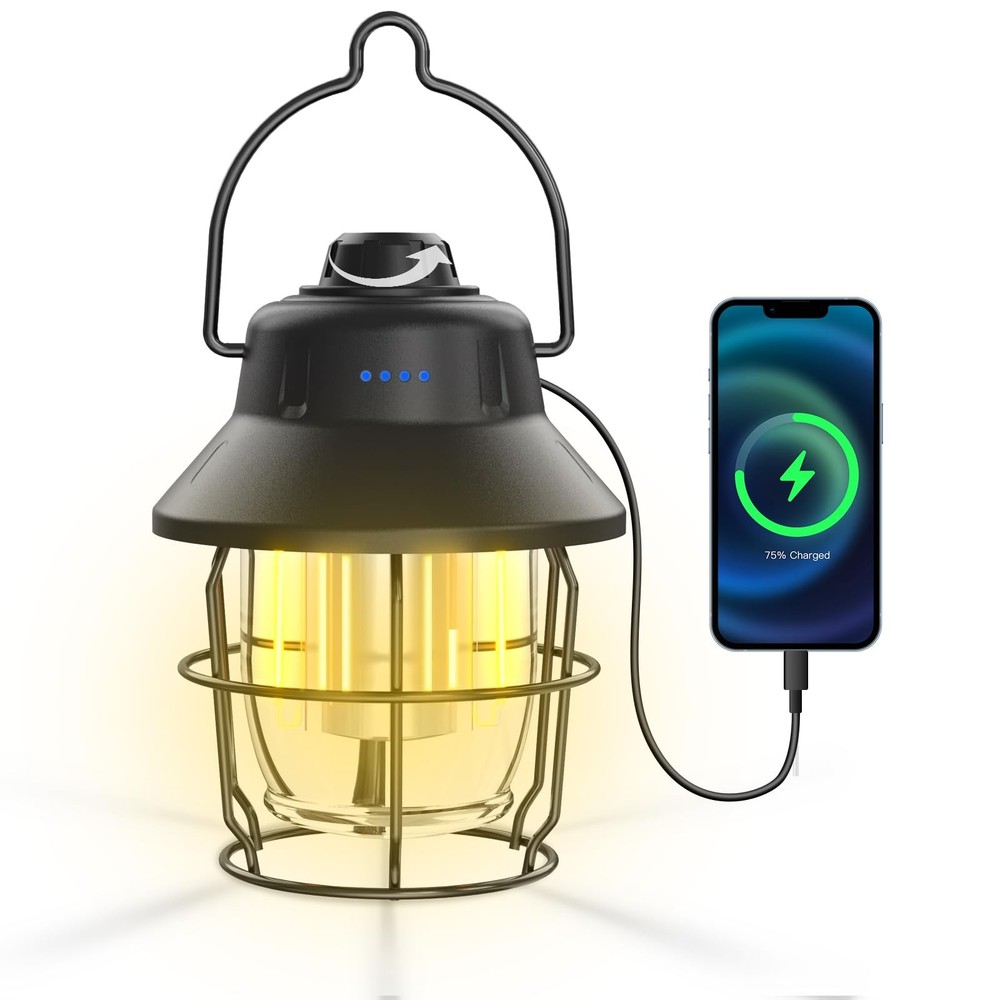 Rechargeable LED Camping Lantern, Mini Retro Portable Waterproof Lantern, 100...