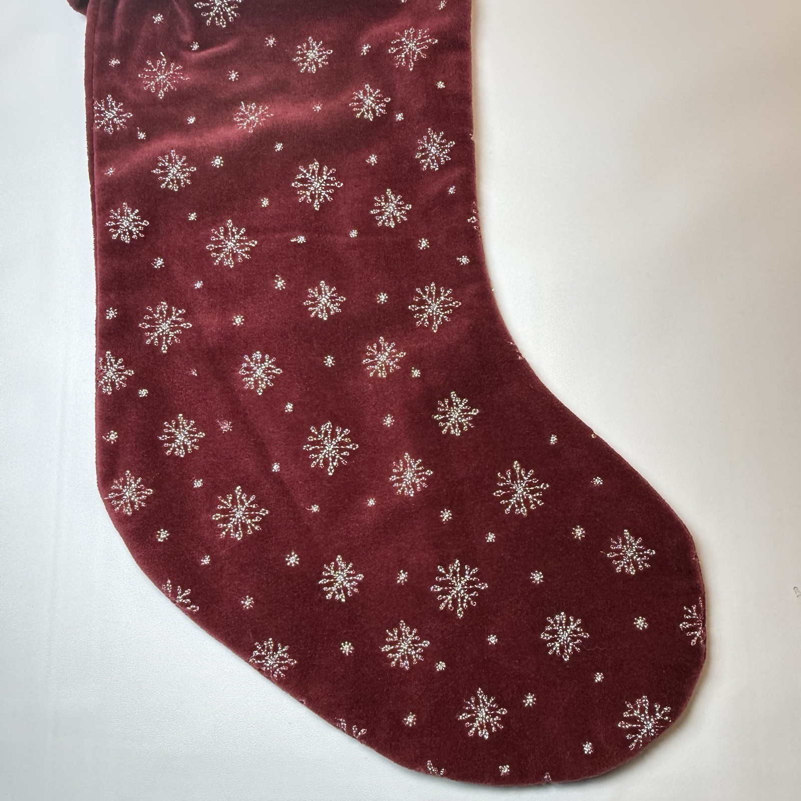 Lands End Burgundy Christmas Stocking Snowflakes Velvet Embroidered Name KRIS