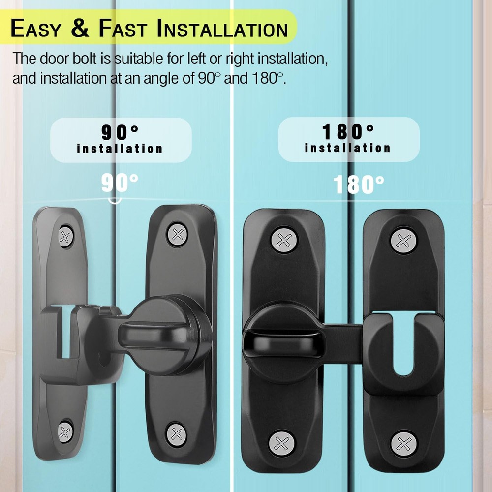 Sliding Barn Door Lock, 90/180 Degree Heavy Duty Flip Black & Basic Version